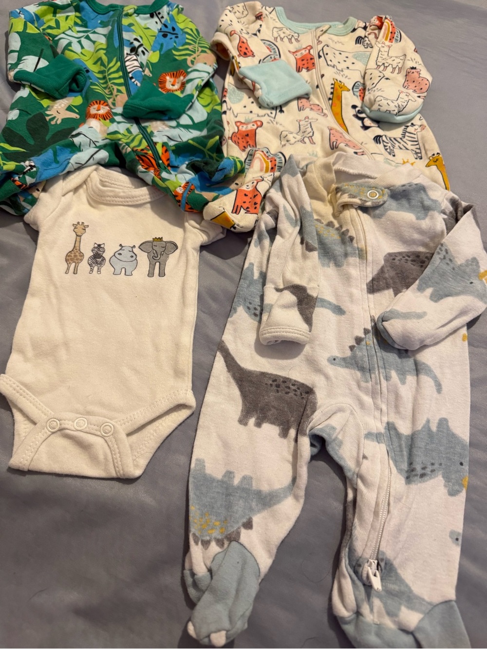Carter's Baby Footed One-Pieces with Animal Prints - Green, White, Light Blue